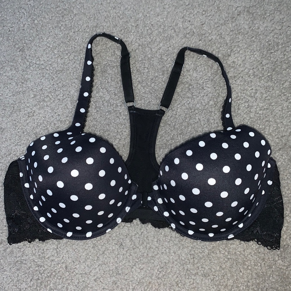 Body by Victoria’s Secret Racerback Demi Black with White Polka Dots Size 36C
